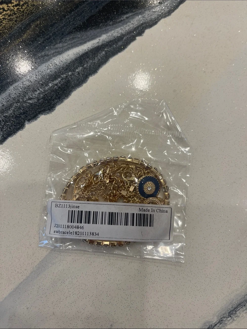 NIB Gold Chain Bracelet with Blue Charm - Unbranded